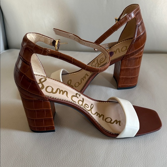 Sam Edelman Tan and Cream Croc-Embossed Heels - Picture 6 of 7